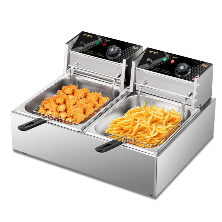 22.8QT Commercial Deep Fryer with Baskets & Lids