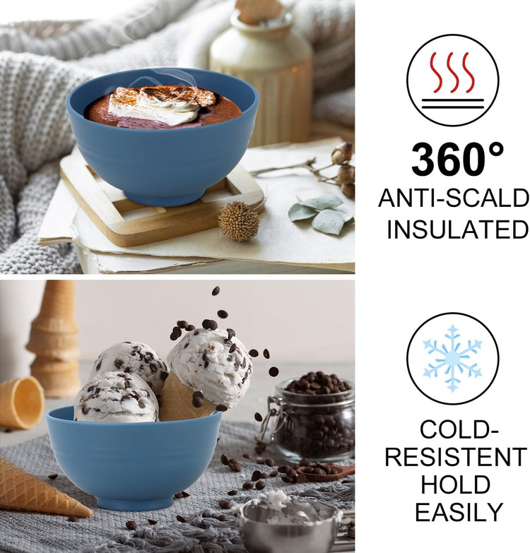 wheat straw dessert bowls 10oz set of 8 - Unbreakable snack Bowls Dishwasher Safe - Handy Bowls for Ice Cream,Yogurt and Fruits. Blue