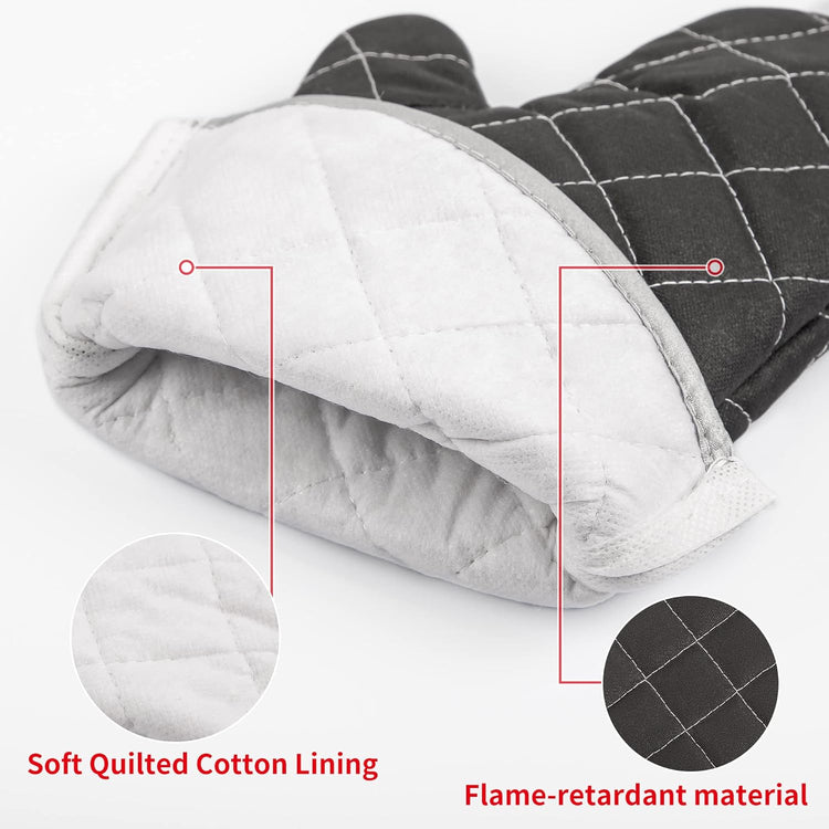 Oven Mitts Flame Retardant Mitts Heat Resistant to 425 °F 15 Inch Kitchen Mitt Black Color 2-Pack