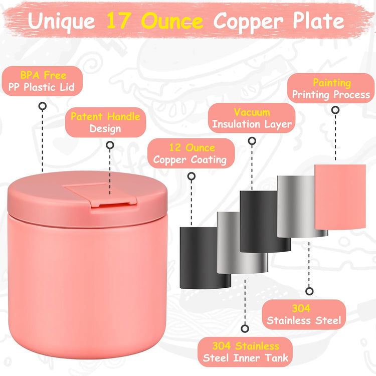 19oz Insulated Vacuum Food Jar with Buckle Lid Wide Mouth Soup Thermo for Hot Food Kids Leakproof Stainless Steel Lunch Container- Pink-1Pack
