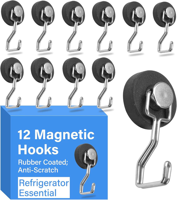 Magnetic Hooks for Grill & Refrigerator,Heavy Duty Magnet Cruise Ship Hook – Strong Magnet for Hanging Grill Tools, Kitchen Utensils, Towels, Outdoor Camping BBQ Accessories (Sliver,12 Pack)