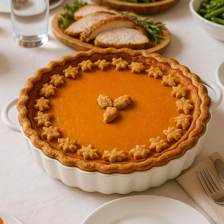 10×2in Deep Ceramic Pie Pan with Handles for Pie Quiche Tart Baking. Easy to grip