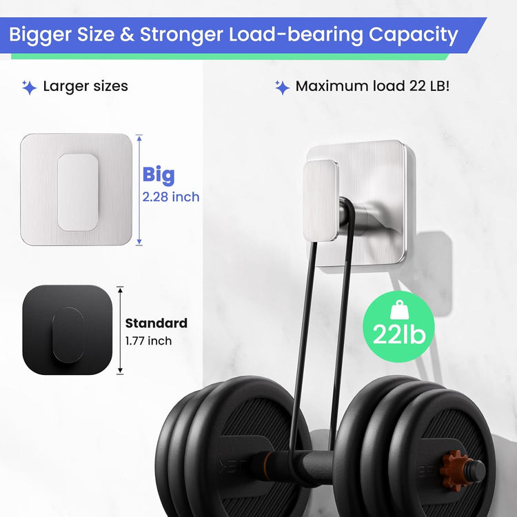 Silver Hooks for Hanging Heavy Duty, Adhesive Hooks for Shower, Bathroom, Kitchen, Robe, Towel, Coat, Waterproof & Rustproof Hook for Walls No Damage, Stainless Steel Sticky Hook - 4 Pack