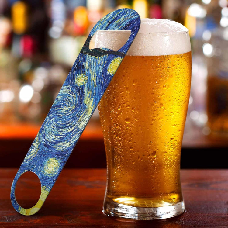 Starry Night Stainless Steel Bottle Opener Van Gogh Oil Panting Art Classic Vivid Star Cloud Universe Creative Flat Beer Bottle Opener Keychain for Home Kitchen Bar Restaurant Party Gift