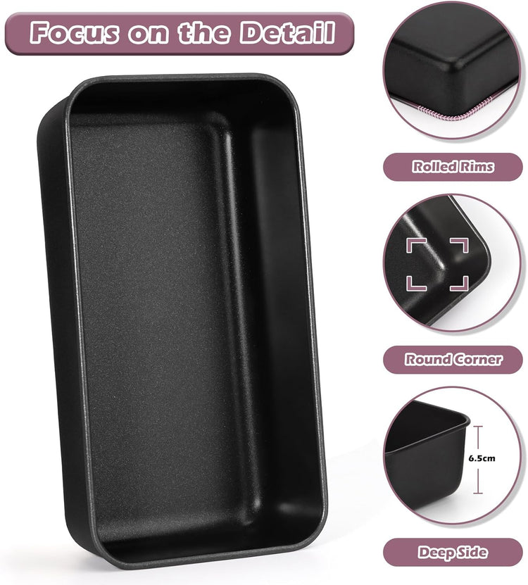 P&P CHEF Loaf Pan Set, 9 x 5 Inch Bread Pans, Stainless Steel Loaf Toast Baking Pans For Bread Meatloaf Lasagna Cake, Healthy & Non Toxic, Oven & Dishwasher Safe,(Black, 2Pcs)