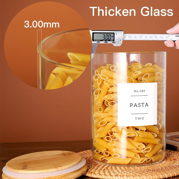 Set of 6 Glass Flour and Sugar jars with 132 Kitchen Pantry Labels