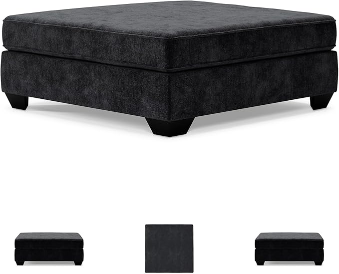 Signature Design by Ashley Lavernett Contemporary Square Oversized Accent Ottoman, Dark Gray