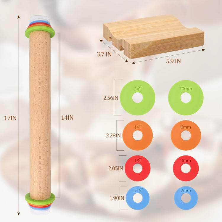 Adjustable Rolling Pin with Thickness Rings