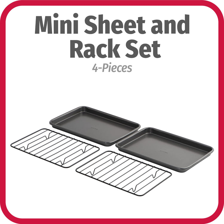 Set of 2 Nonstick Steel 9" x 6" Toaster Oven Mini Baking Sheets with Racks