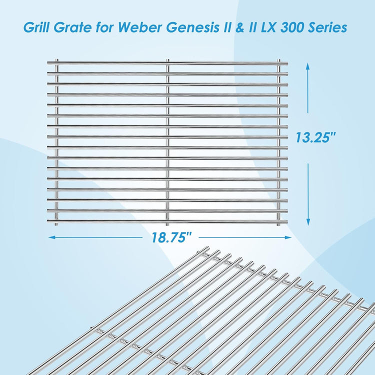 66802 18.75" Grill Grates for Weber GS4 Genesis II 300 Genesis II LX 300 Series, for Weber Genesis 2 Grill Parts for Genesis ii E-310 ii E-315 Grill Grates Replacement Parts for Weber 66095