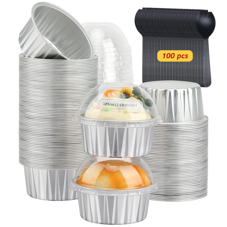 5oz Cupcake Tins with Dome Lids 100 Pack (5 Fl Oz)