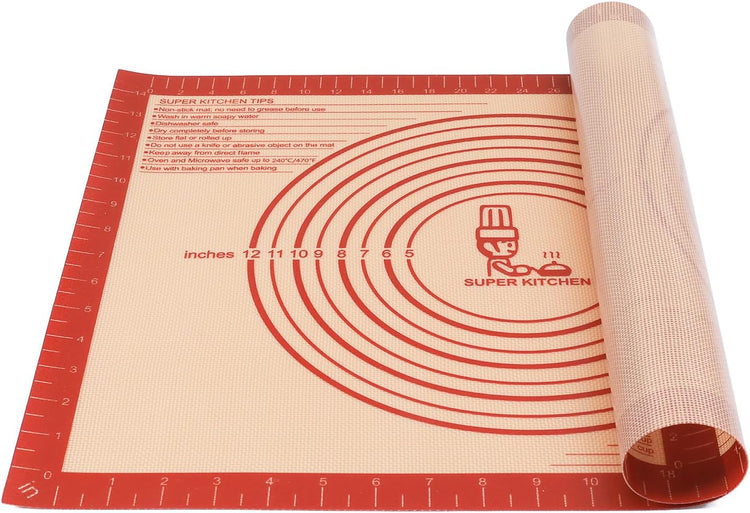Extra Thick Silicone Pastry Mat Large for NonStick Silicone Baking Mat with Measurement,for Kneading, Fondant/Counter Pad, Dough Rolling, Silicon Cookie Sheet, Pie Crust Bake(16×24, Red)