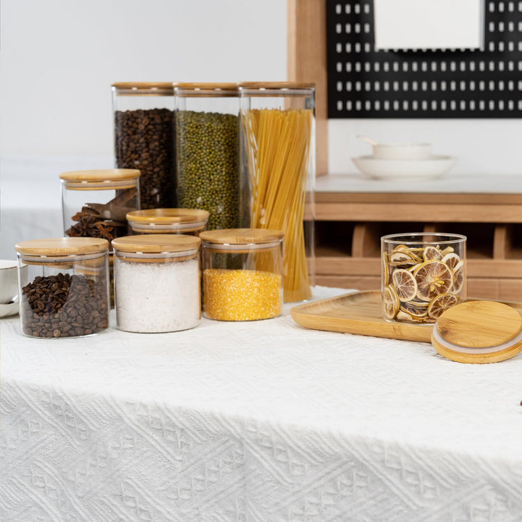 70oz Straight cylindrical Airtight Storage Jars with Bamboo Lid Set of 3 Storage Container Glass Jars (3 Count)