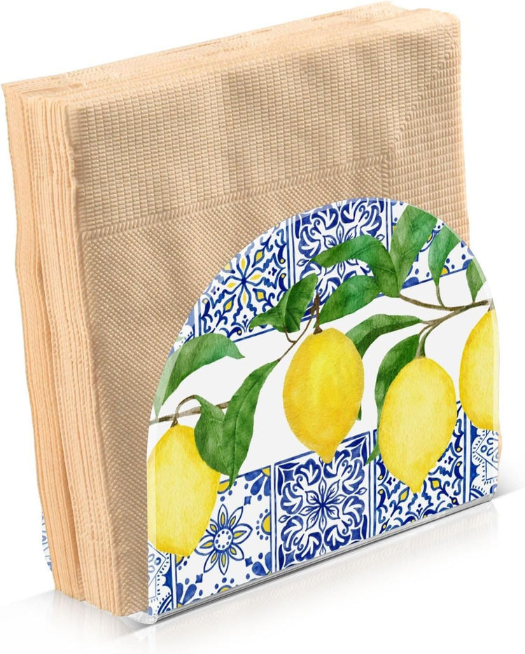 Lemon Blue Tiles Napkin Holder for Table Paper Napkins Holder Acrylic Tissue Dispenser Kitchen Dining Room Bathroom Party Car Decor