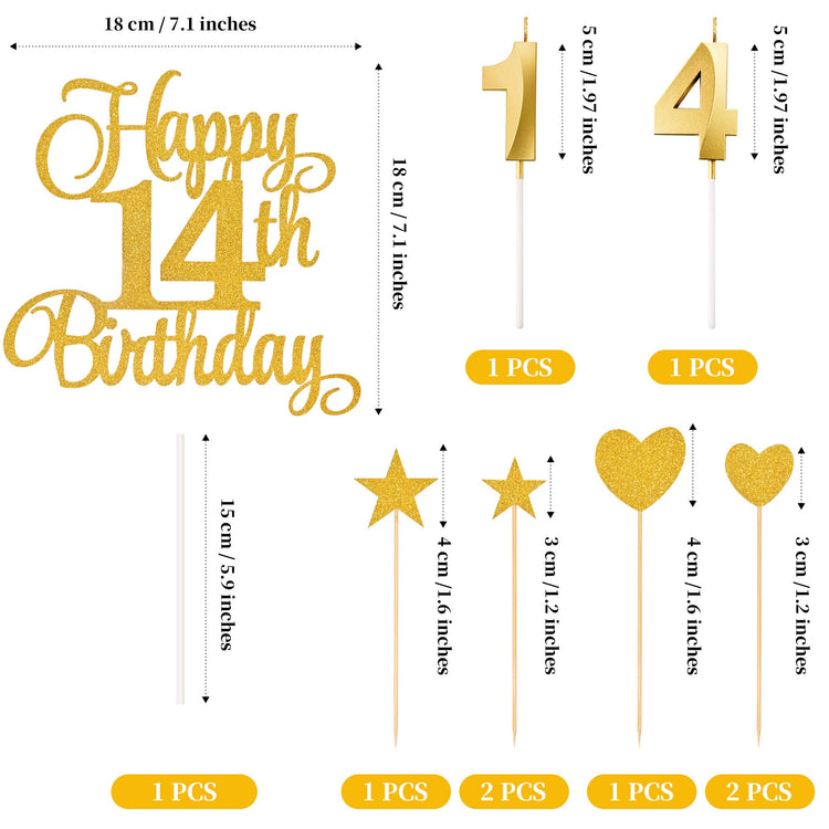 14th Birthday Cake Decorations (9 Count)