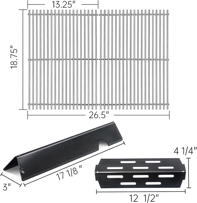Kalomo Grill Grates Flavorizer Bars Parts for Weber Genesis II E-310, S-310, E-315, E-330, E-335, S-335, LX S-340, E-340, 66802, 66795 18”Porcelain Steel Grids BBQ Gas Grill Replacement Parts