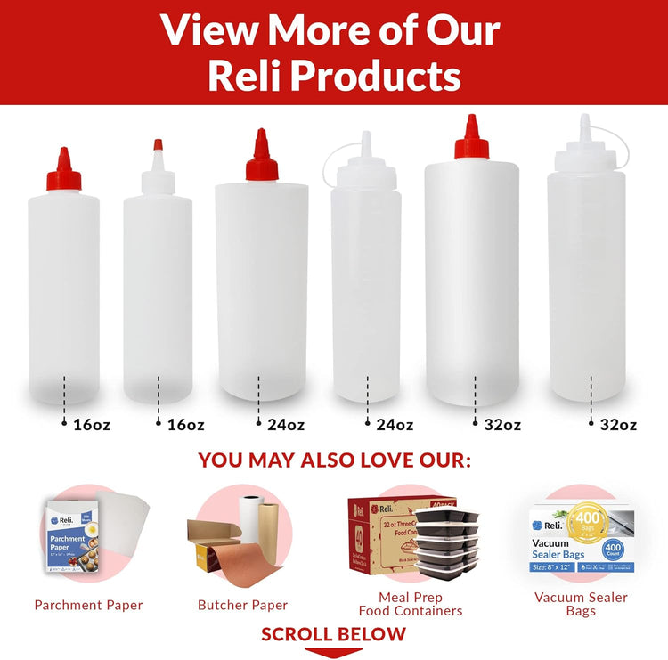 Reli. Plastic Squeeze Bottles, 24 oz. | 10 Pack | Condiment Squeeze Bottles for Sauces | Clear w/Tethered Caps | 24 Ounce Hot Sauce, Ketchup | Condiments, Olive Oil, Liquids