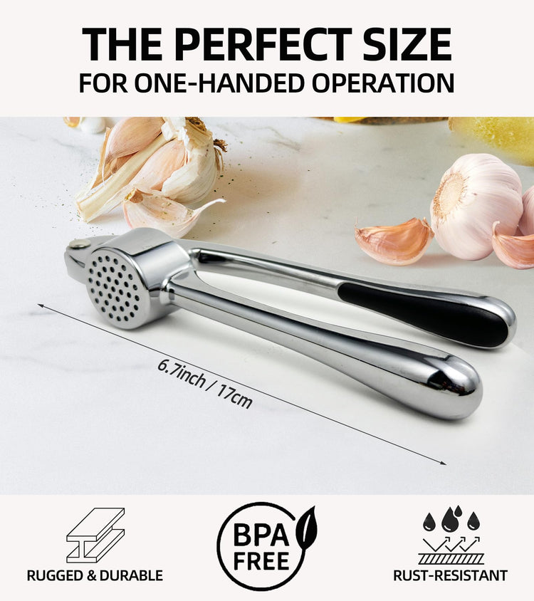 Stainless Steel Garlic Press Set Silicone Garlic Peeler & Brush