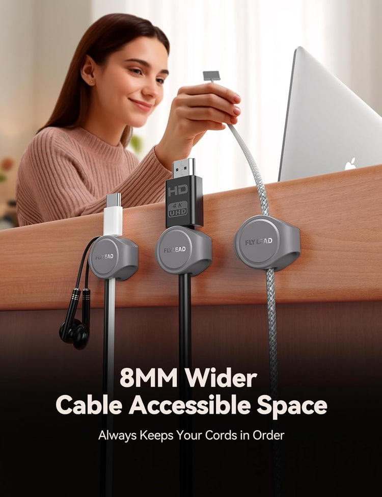 8-Pack Cord Organizer Magnetic Cable Clips, Desk Cable Management Wire Hider, FLYLEAD Silicone Cord Holder for Nightstand, Cable Organizer for Office Workspaces Desktop Organization Home Accessories