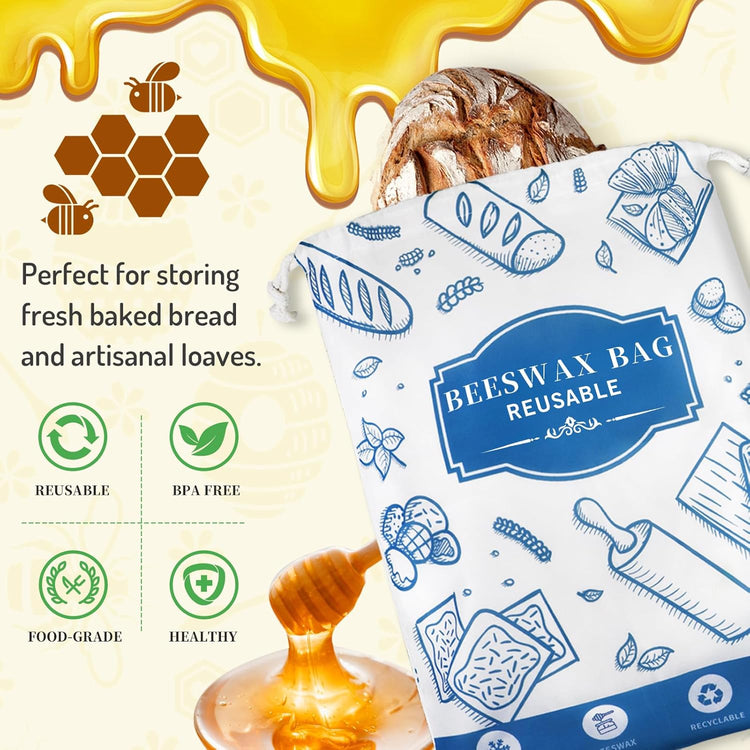 2-Pack Beeswax Bread Bags for Homemade Bread,Reusable Sourdough Storage Bags with Premium Beeswax Coating for Loafs Baguette Fresh Keeping,Great Baking Essentials and Gifts for Families & Friends.