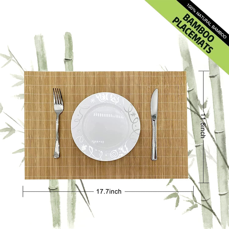 ANDSTAR Set of 4 Pcs Bamboo Placemats Sushi Rolling Mat Japanese Style Natural Anti-Slip Bamboo Placemats Washable Heat-Resistant Table Mats for Dining Room and Kitchen(Brown)