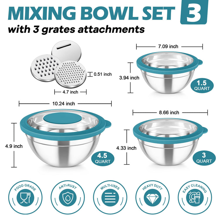 Mixing Bowls 3PCS Stainless Steel Serving Salad Bowls (3 Count)