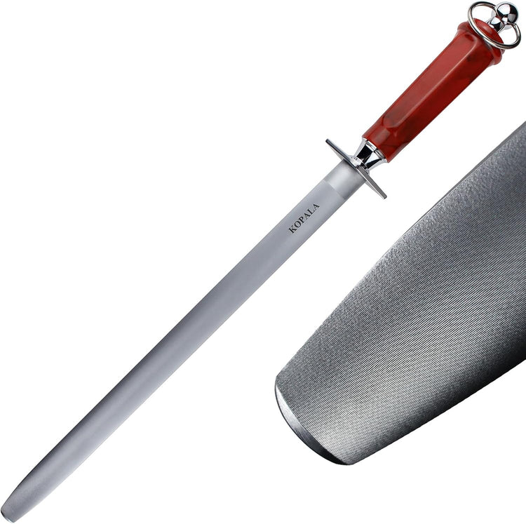 Sharpening Steel Knife Sharpener Rod Flat 12 Inches Honing Steel for Knives Red