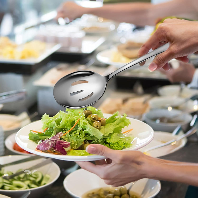 Large Serving Spoons, 8 Pieces Large Stainless Steel Serving Spoons Set Includes 8 Large Slotted Spoons. Serving Spoons for Parties/Kitchen/Buffet, Dishwasher Safe, 10-Inch, Silver