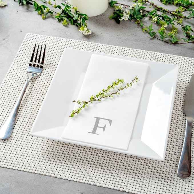 Luxenap 15.8 X 7.9 Inch Linen-Feel Guest Towels, 2000 Lettered Hand Towels - Silver Letter 'F', Sans Serif Font, White Paper Dinner Napkins, airlaid, For Restrooms And Tables - Restaurantware