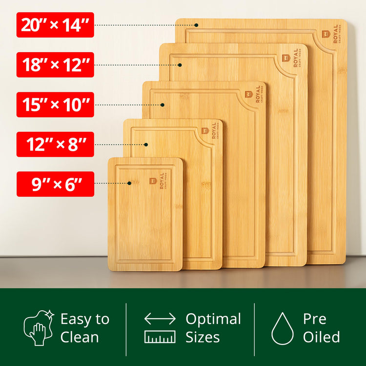 Wooden Cutting Boards for Kitchen Meal Prep & Serving (5 Count)