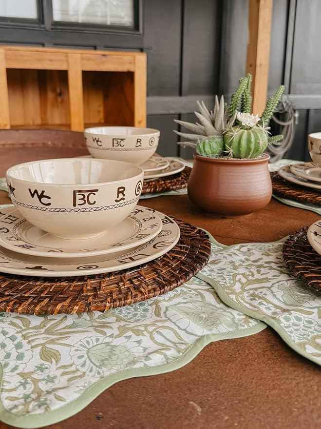Black Forest Decor Cattle Branded Dinnerware Set - Rustic 16-Piece Stoneware for Ranch & Western Dining