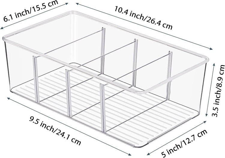 Vtopmart 10 Pack Food Storage Organizer Bins, Clear Plastic Bins for Pantry, Kitchen, Fridge, Cabinet Organization and Storage, 4 Compartment Holder Packets, Snacks, Pouches, Spice Packets