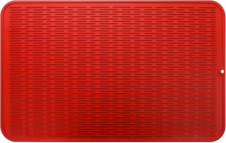 Silicone Dish Drying Mat for Multiple Usage,Easy clean,Eco-friendly,Heat-resistant Silicone Mat for Kitchen Counter or Sink,Refrigerator or Drawer Liner Red 3XL 28 inches x 18 inches