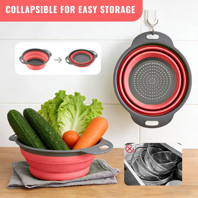2 Pack Collapsible Silicone Colander with Handle (2 Count)
