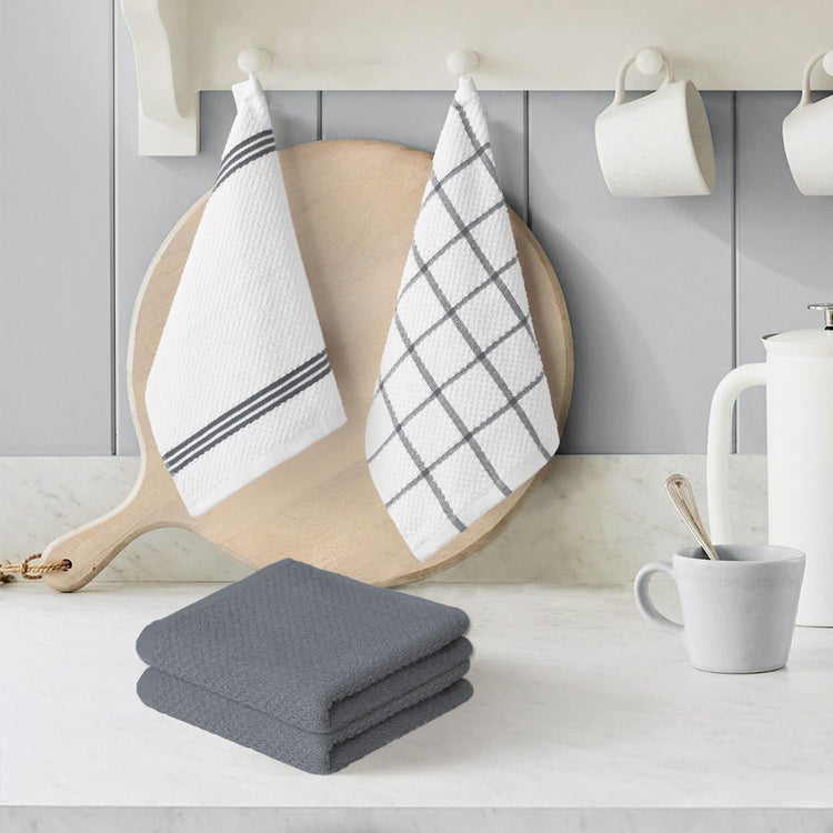 Artoid Mode Ring Spun Cotton Grey Dishcloth Kitchen Towels, 12x12 Inch Ultra Soft Absorbent Quick Drying Household Cleaning Kitchen Rags Set of 6 - Nestoria