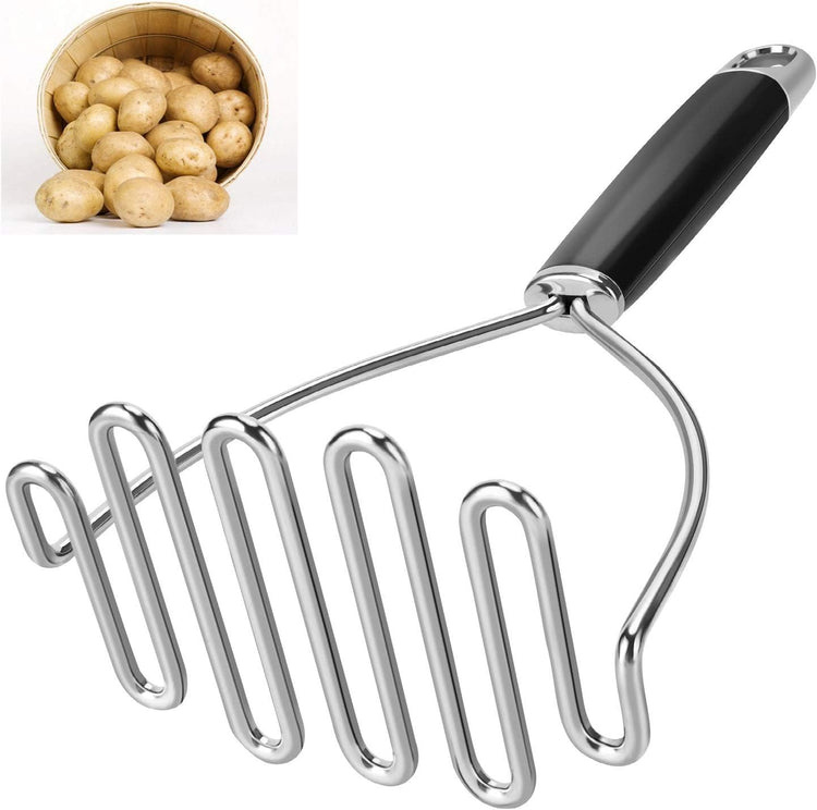 Potato Masher, Large Heavy Duty Stainless Steel Mashed Potato Masher Kitchen Tool, Professional Metal Wire Smasher for Bean, Avocado, Vegetable-10.24 inch (Silver)