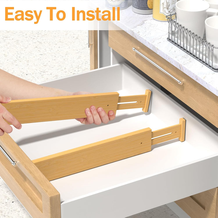 BAMBUROBA Bamboo Drawer Dividers, Adjustable Organizer for Kitchen & Bedroom, Expandable 17-22" Drawer Separators, 4-Pack