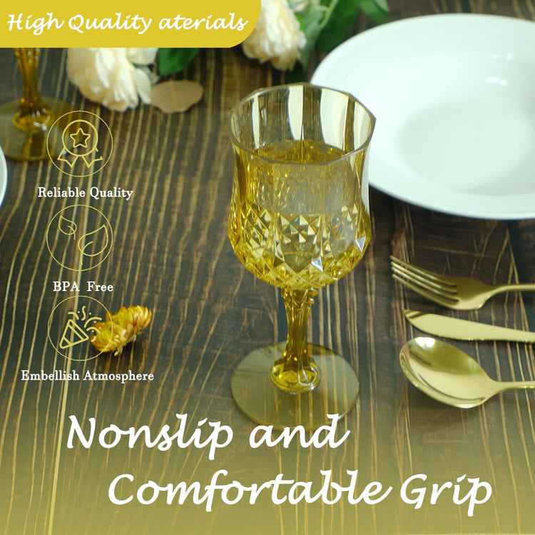 Plastic Wine Glasses,Plastic Goblets Vintage Style Cordial Drinking Glasses for Wedding Reception, Grand Event Party Supplies (48, Gold)