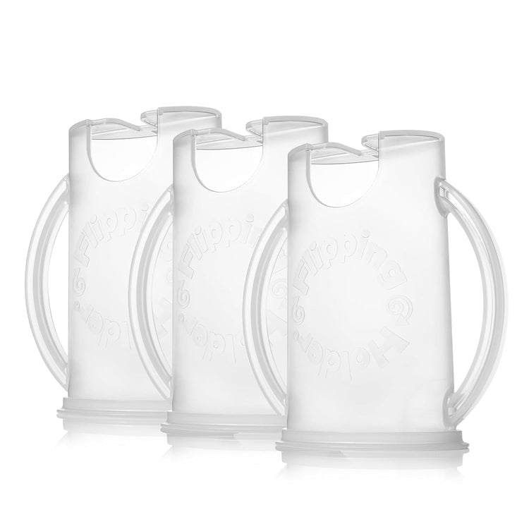 Squeeze Proof Food Pouch Holder for Toddlers, Babies, Kids, Mess Free No Squeeze Juice Box Drink Holder with Easy Grip Handles and Lid - Made in USA (White 3 Pack)