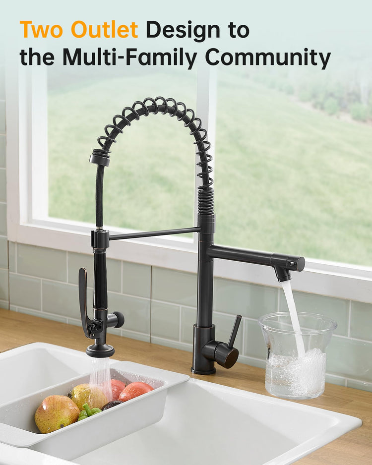 Commercial Kitchen Sink Faucet with Sprayer Oil Rubber Bronze