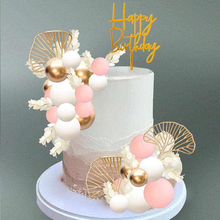 57Pcs Balls Cake Topper Boho Grass Cake topper Pearl Balls Acrylic Happy Birthday Cake Decorations for Wedding Baby Shower Birthday Boho Themed Party Supplies Pink (57 Count)