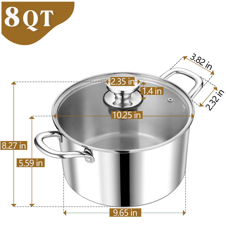 8 Quart Tri Ply Stainless Steel Stock Pot