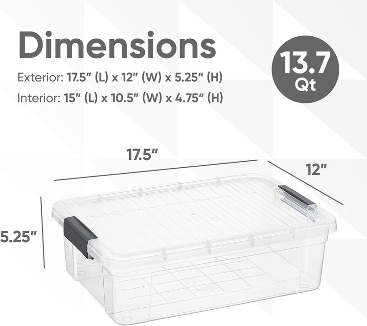 Superio Storage Bins with Lids, Clear Plastic Containers for Organizing, Stackable Totes, BPA Free, Odor Free, Organizer Boxes for Home, and Dorm (4 Pack, 13.7 Qt)