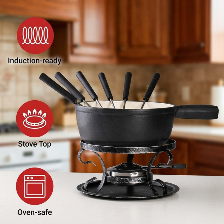 10 Piece Cast Iron Cheese Fondue Pot Set