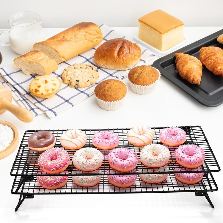 Kingrol 2-Piece Cooling Rack with Collapsible Folding Legs - for Cooking, Roasting, Drying, Grilling (Black)