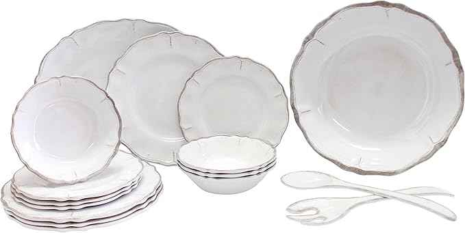 Le Cadeaux 16 Piece Luxury Melamine Dinnerware Set, Service for 4 (Rustica Antique White)
