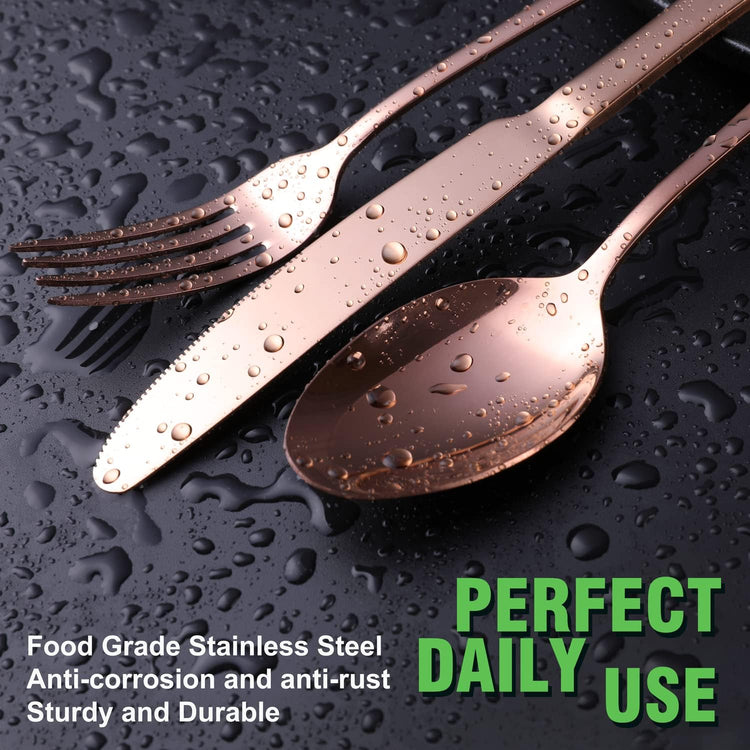 Copper/Rose Gold Silverware Set, OGORI 24-Piece Stainless Steel Flatware Set, Service of 6