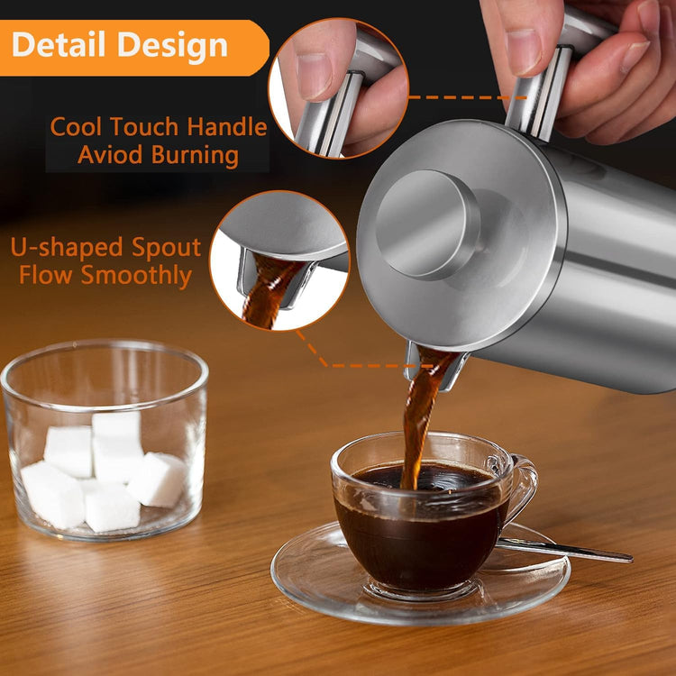 Stainless Steel French Press Coffee Maker 1500ml, Double-Wall Insulated Large French Coffee Press for travel camping,Large Capacity, (50oz, Silver)