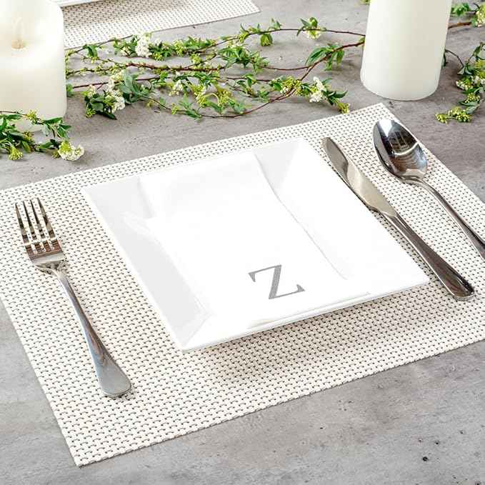 Luxenap 15.8 X 7.9 Inch Linen-Feel Guest Towels, 2000 Lettered Hand Towels - Silver Letter 'Z', Sans Serif Font, White Paper Dinner Napkins, airlaid, For Restrooms And Tables - Restaurantware