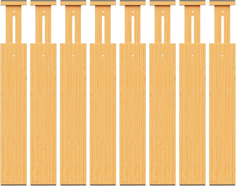 BAMBUROBA Bamboo Drawer Dividers, Adjustable Expandable Drawer Organization Separators - 17-22" for Bedroom, Bathroom, Dresser and Office - 8-Pack